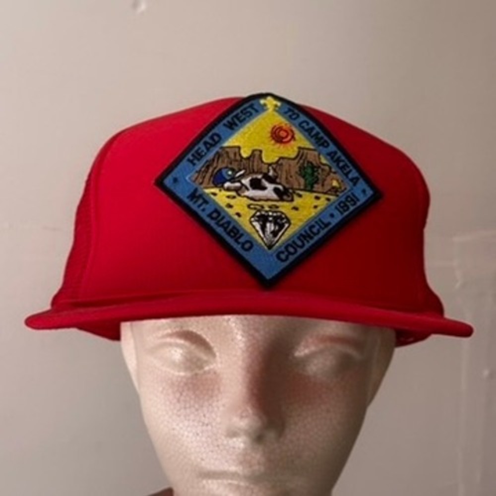 Vintage 1991 Mt Diablo Council Camp Akela CA Boy Scouts Red Trucker Hat Snapback - Picture 2 of 9